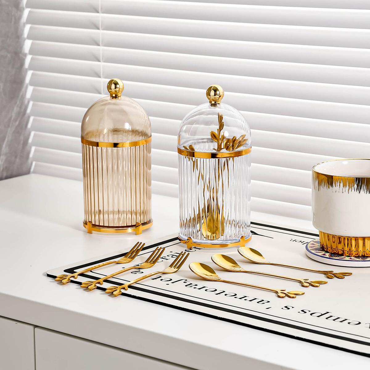 叉子水果叉轻奢家用套装不锈钢蛋糕叉带罐小碟子高级水果签收纳盒