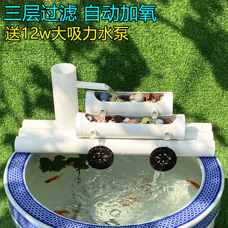水缸静音增氧瀑布式流水摆件三合一免换水石槽鱼缸过滤器循环系统