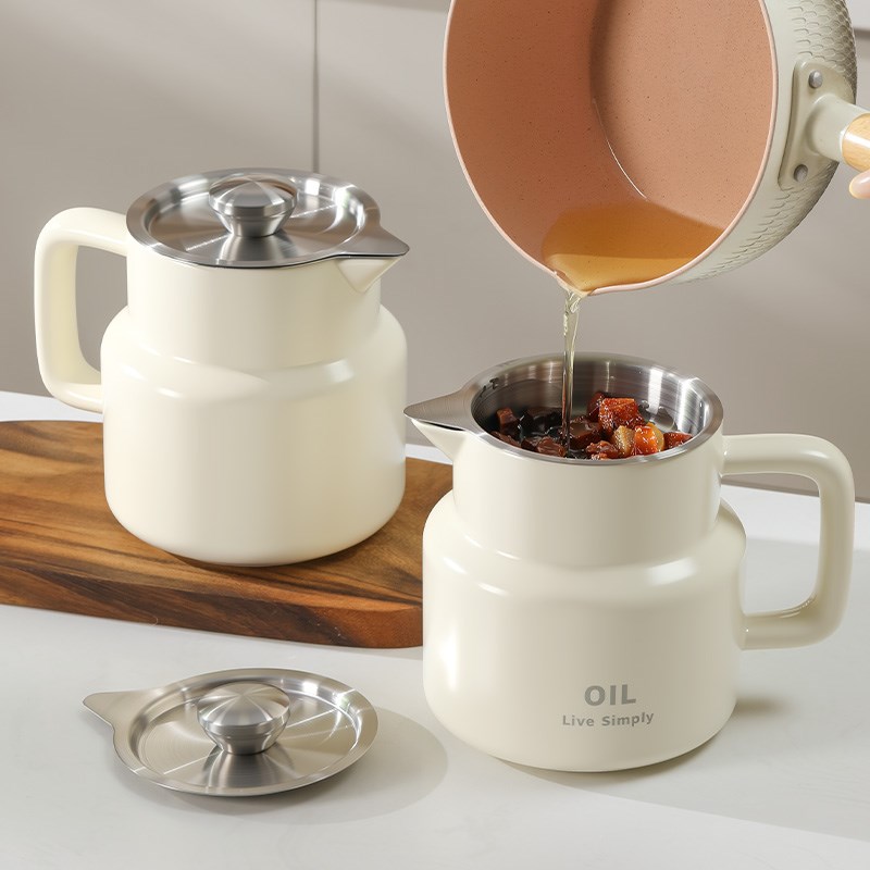 厨房家用大容量滤油壶带盖子过y滤油渣装油罐耐高温陶瓷储油罐不