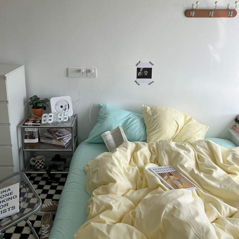 芝士薄荷~双拼水洗棉四件套1.8床上用品被罩单人S大学生宿舍三件