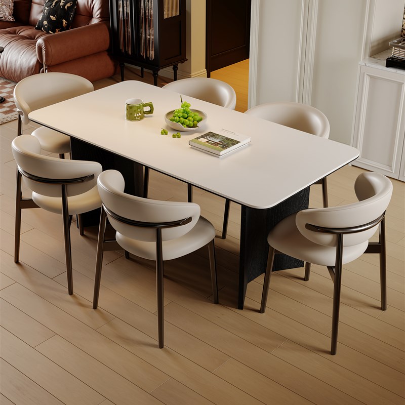 布雷尔中古风岩板餐桌p椅2025新款客厅家用小户型长方形实木餐桌