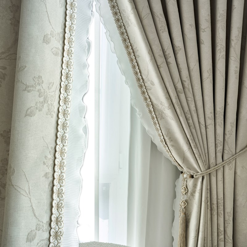 复古新中式3eD田园立体高遮光成品落地窗帘花边飘窗2024定制卧室