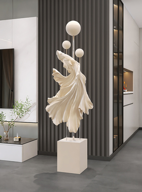 大型新中式植g绒斗鱼客厅沙发电视柜旁落地摆件轻奢乔迁礼物雕塑