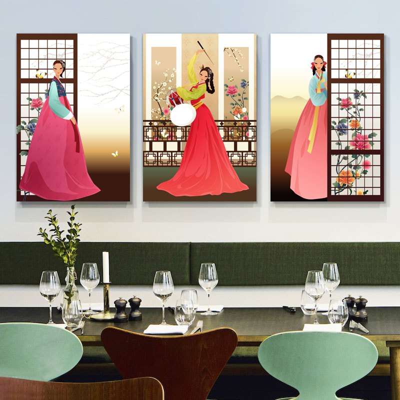 韩国料理店装饰画韩式烤肉餐厅饭店挂画朝鲜民俗人物墙壁画无框画图片
