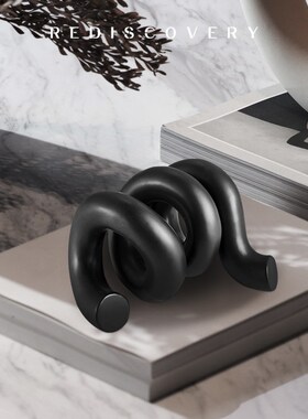 现代几何管形摆件陶瓷简约黑白家居抽象艺术客厅桌面酒店样板间