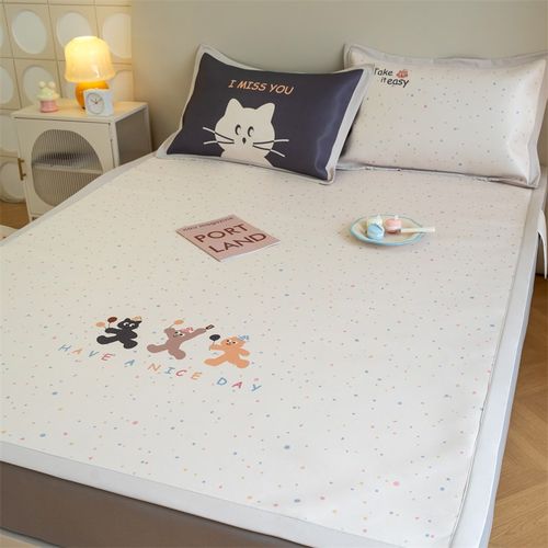 可爱卡通儿童冰丝席三件套夏季凉感空调房可水机洗加密粗丝软席子