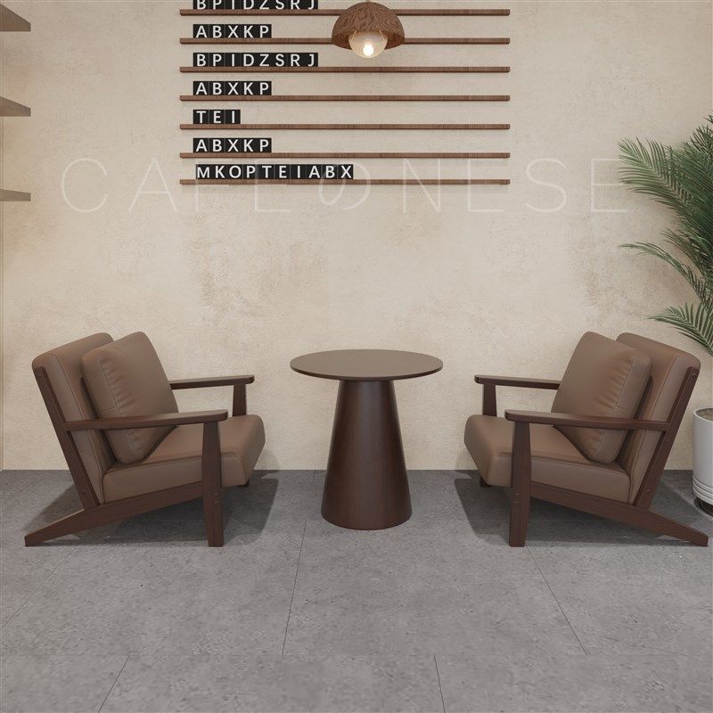 覆古咖啡厅奶茶店实木纳帕皮单人沙发休闲洽谈卡座酒吧桌椅组合