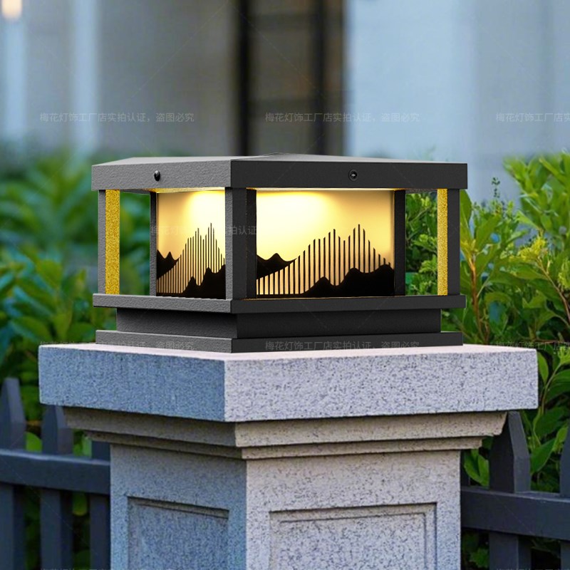 青山阁太阳能柱头灯大门口两侧柱子灯庭院别墅户外防水围栏围墙灯