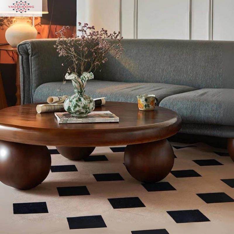 圆形茶几中古诧寂风复古实木客厅小户型矮桌创意艺术感设计师,五金/工具,其他电线电缆,淘宝优惠券,粉丝福利购,淘宝优惠卷