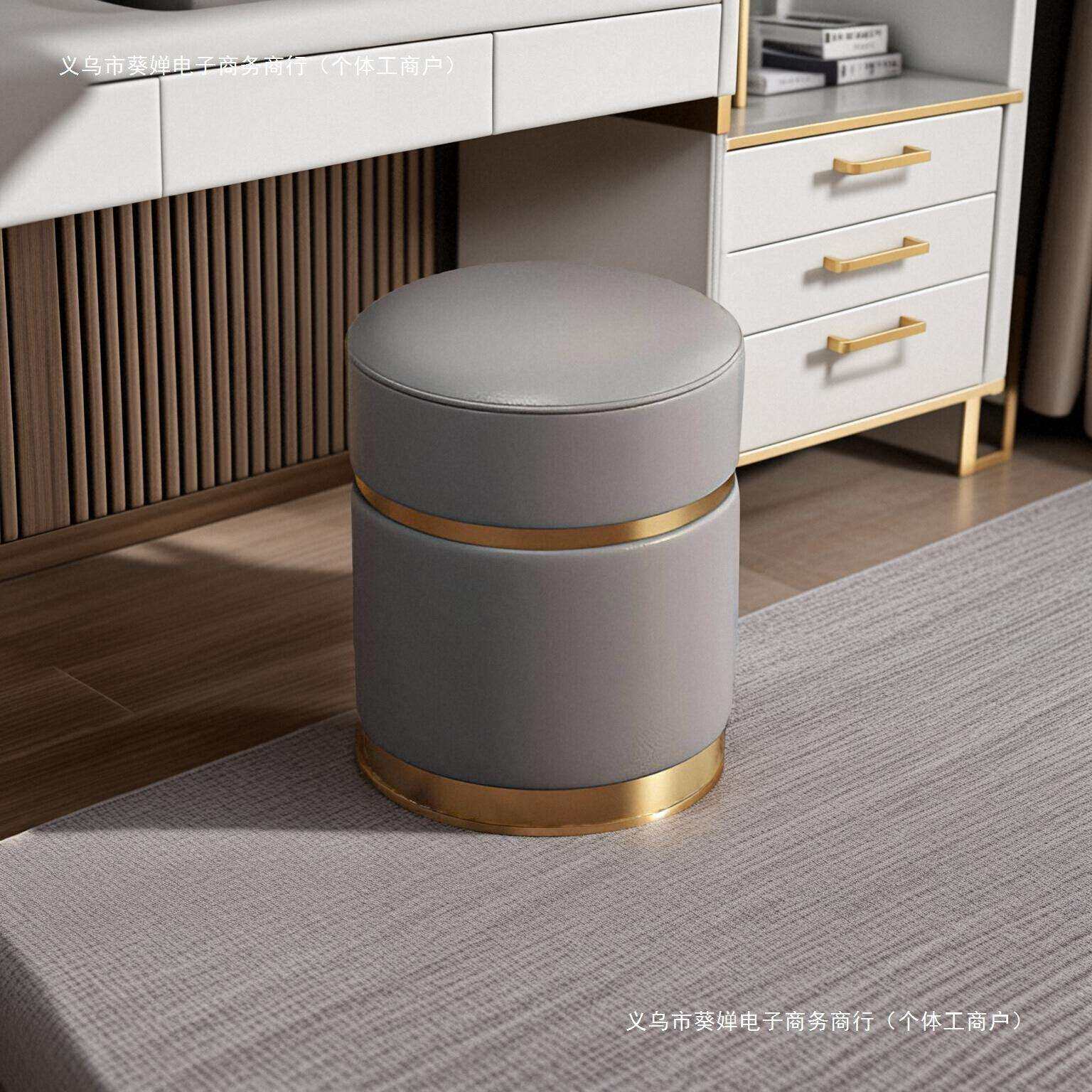 轻奢不锈钢凳梳妆台客厅卧室现代化圆凳可旋转全妆设计师椅子实木