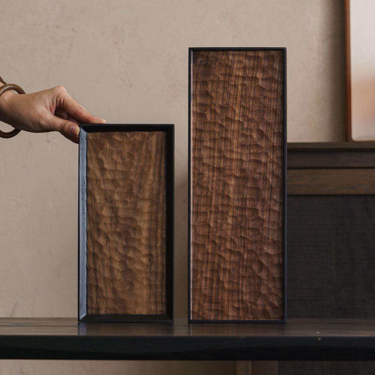 黑胡桃木茶盘小型实木托盘日式手工雕刻木质方茶台壶承原木干泡盘