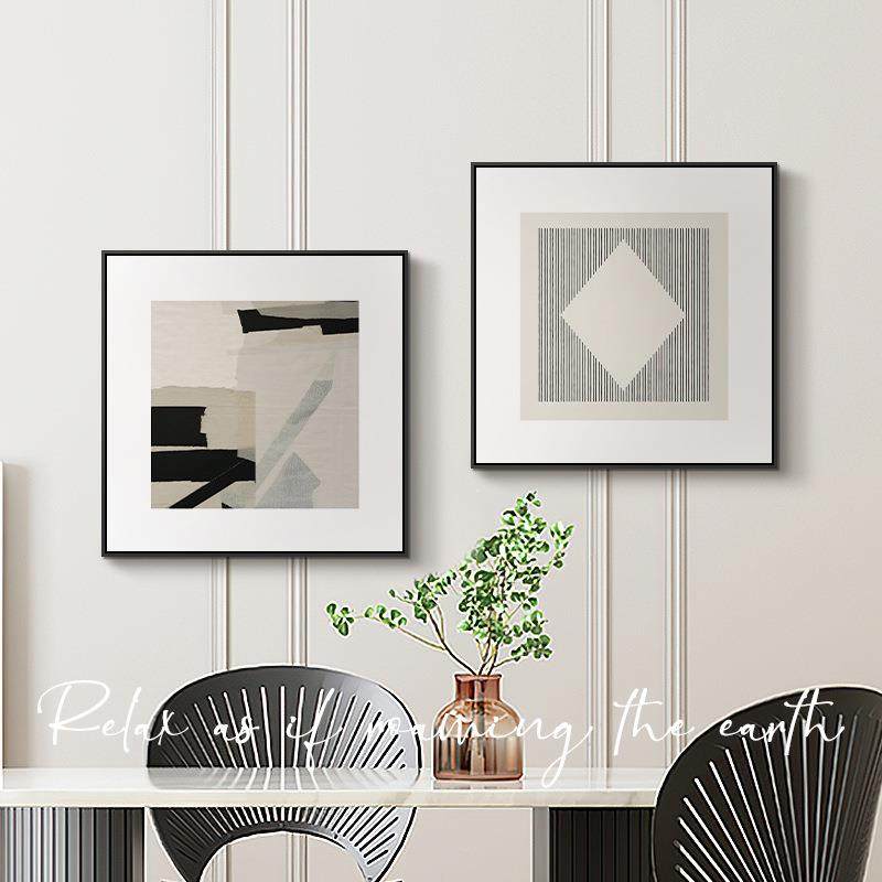 灰系现代抽象餐厅装饰画黑白灰饭厅挂画酒店工装组合画玄关摆画