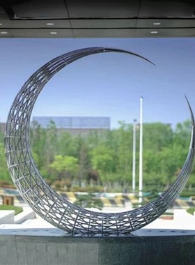 不锈钢镜面镂空月亮雕塑售楼处营销中心水池水景摆件地产酒店装饰