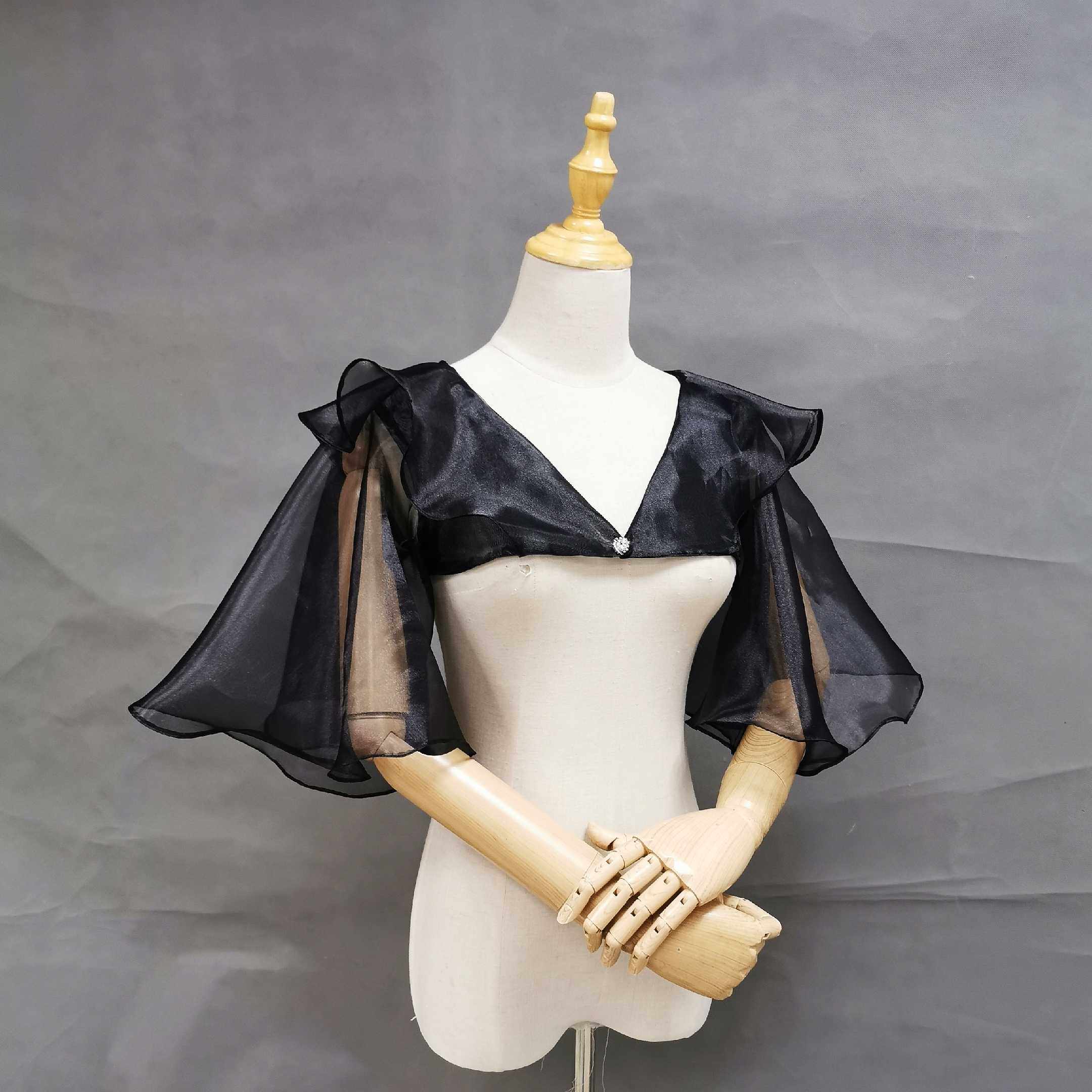 新款婚纱礼服配饰黑色大喇叭袖高端版型设计欧根纱披肩有白色