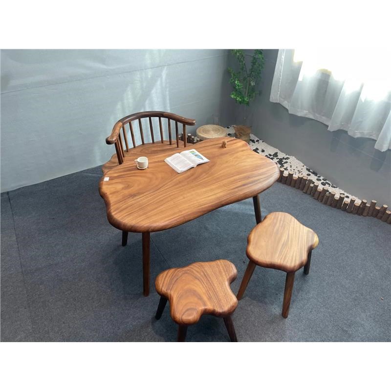 雨木随形桌实木茶桌餐桌胡桃木书桌阳台茶几异形树洞现代简约组合