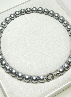 浮颜丨真多麻灰色珍珠项链女T方扣天然澳母贝珍珠轻奢名媛高级感