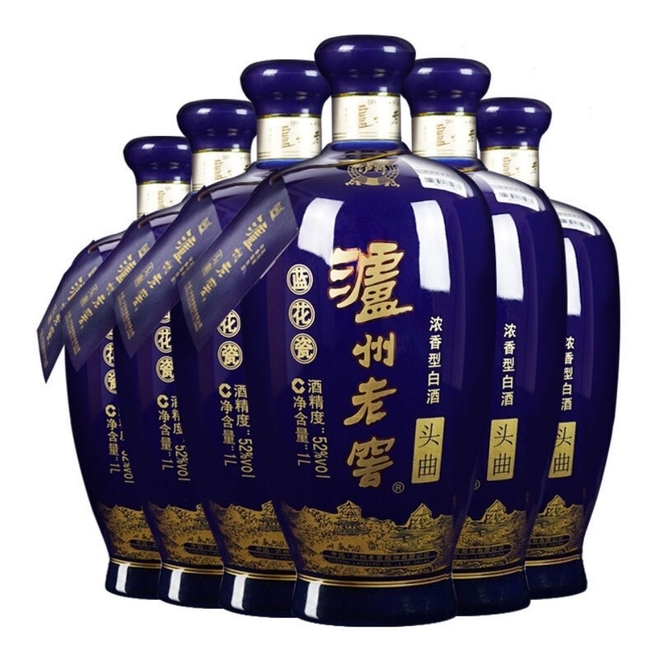 泸州老窖蓝花瓷头曲52度1000ML*6瓶整箱大坛送礼浓香型纯粮酒