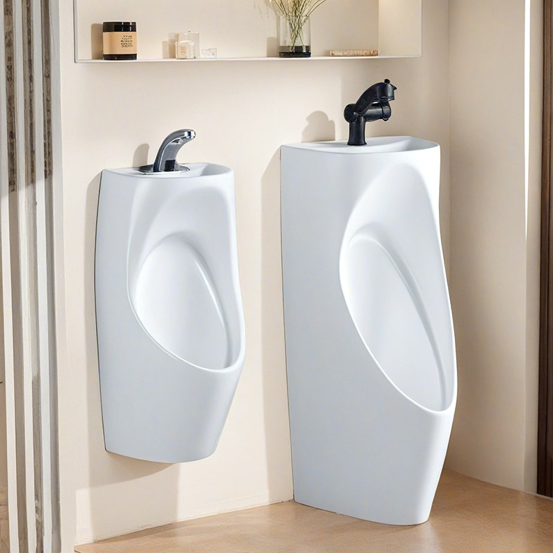 带洗手盆一体陶瓷小m便器男士节水小便池立式挂墙式感应小便斗工