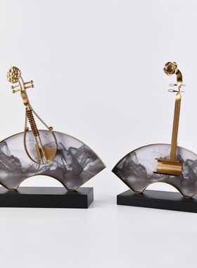 新中式金属二胡水墨琵琶摆件客厅玄关柜软装饰品售楼处工艺品摆设