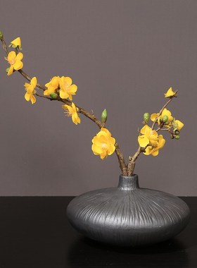 创意新中式扁形花瓶摆件花艺套装客厅酒柜桌面茶几样板房软装饰品