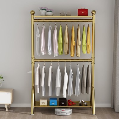 升降晾衣架落地杆加厚双层衣帽架室内家用挂衣服的架子挂包置物架