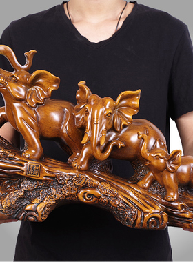 招财大象摆件创意家居客厅乔迁新居电视柜母子大象装饰品玄关摆设