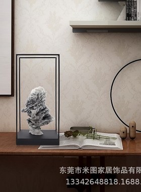 新中式简约摆件铁艺云山墨石软装饰品客厅玄关酒柜样板间禅意摆设