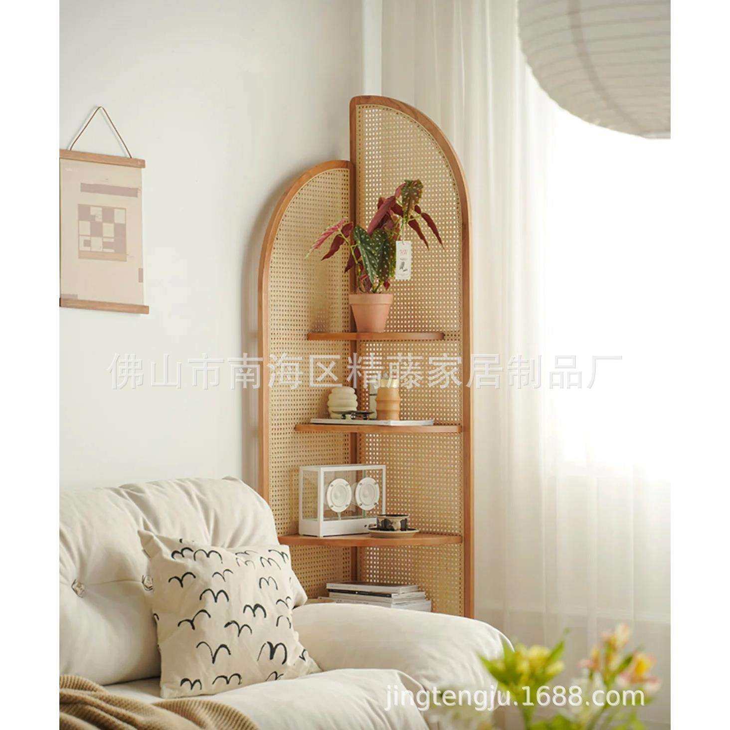 日式实木三角形藤编置物架客厅靠墙转角柜卧室拐角柜收纳柜展示柜,3C数码配件,USB灯,淘宝优惠券,粉丝福利购,淘宝优惠卷