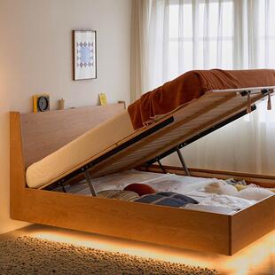 北欧简约樱桃木箱体床全实木床储物床卧室小户型双人床现代高箱床