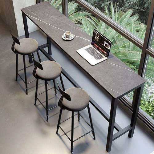 岩板吧台桌家用阳台休闲小吧台高脚桌实木吧台柜轻奢感长条桌