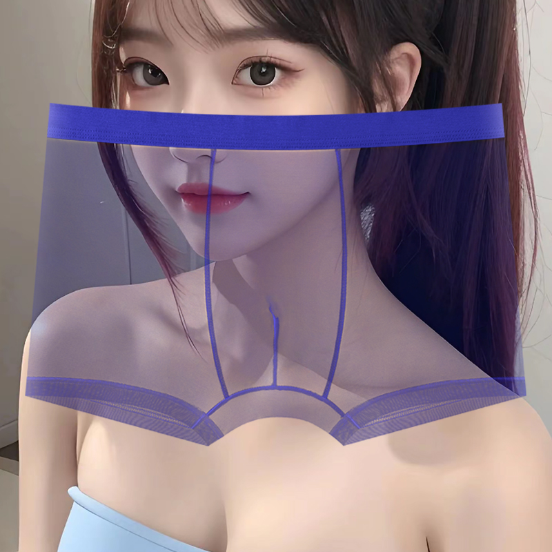 夏季冰凉男士内裤冰丝全透明蕾丝性感男裤衩超薄款平角裤透气紧身