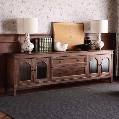 现代简约原木收纳储物柜北美黑胡桃木视听柜美式复古全实木电视柜