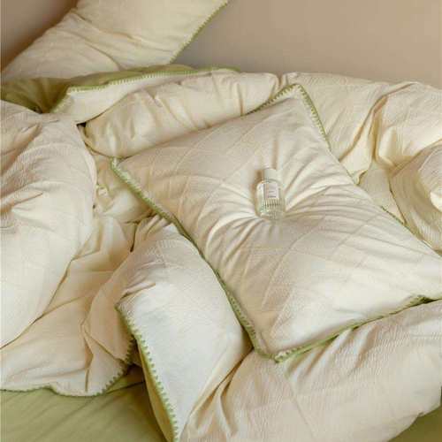 简约时尚款全棉水洗棉立体格子四件套简约纯色纯棉被套床上用品