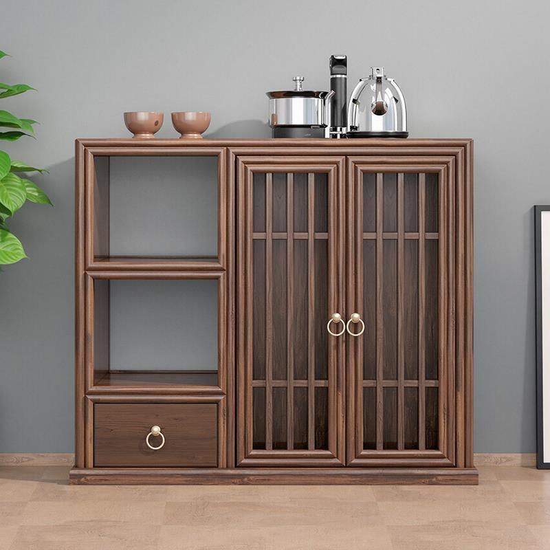 新中式茶水柜实木茶边柜小型家用烧水壶一体边几榆木茶台靠墙茶几