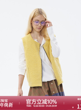 ROLLCALL25秋季新款黄色羊毛V领百搭叠穿拉链休闲纯色马甲
