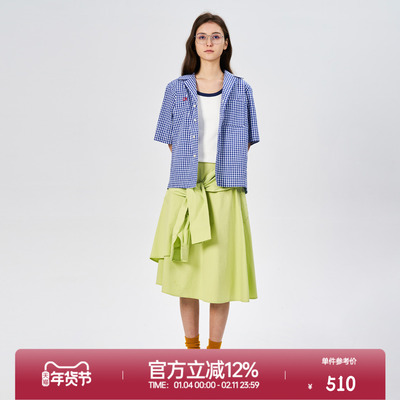 rollcall蓝色格纹刺绣短袖衬衫