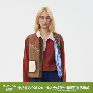 ROLLCALL 羊毛单排扣复古层次感条纹拼接剪裁马甲