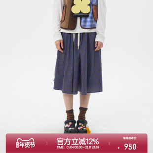 ROLLCALL25早秋新蓝色复古格纹半裙休闲显瘦半身裙A字版裙子