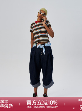 ROLLCALL25新款基础百搭条纹短袖正肩修身T恤圆领上衣短款