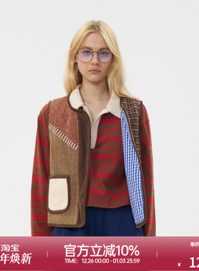 ROLLCALL25秋季新款 羊毛单排扣复古层次感条纹拼接剪裁马甲