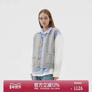 ROLLCALL25秋冬新款羊毛绞花圆领马甲开衫通勤风拉链叠穿上衣