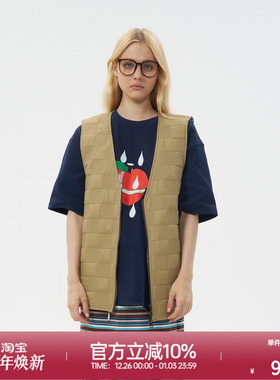 ROLLCALL25秋季新款卡其色绗缝棉服马甲纯色拉链V领百搭叠穿上衣