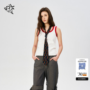 rollcall 百搭 25新款 灰色刺绣背心圆领拼色吊带辣妹上衣短款