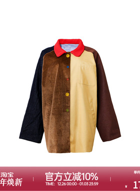 ROLLCALL25早秋新款黄色灯芯绒拼色复古风衣纽扣长袖外套上衣