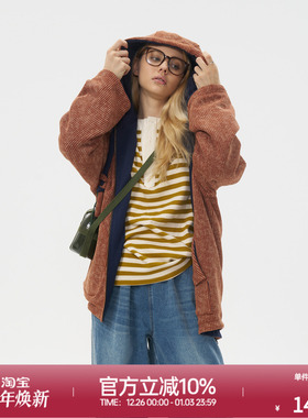 ROLLCALL25秋季新款棕色针织外套直下摆运动风连帽长袖直筒型上衣