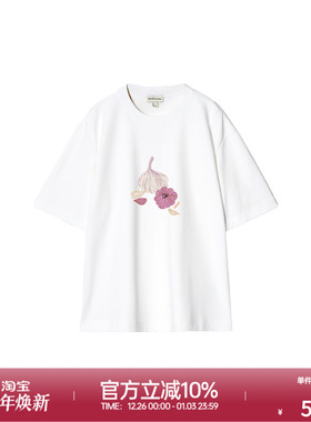 ROLLCALL25早秋新款白色蒜了印花短袖T恤落肩袖圆领简约宽松上衣