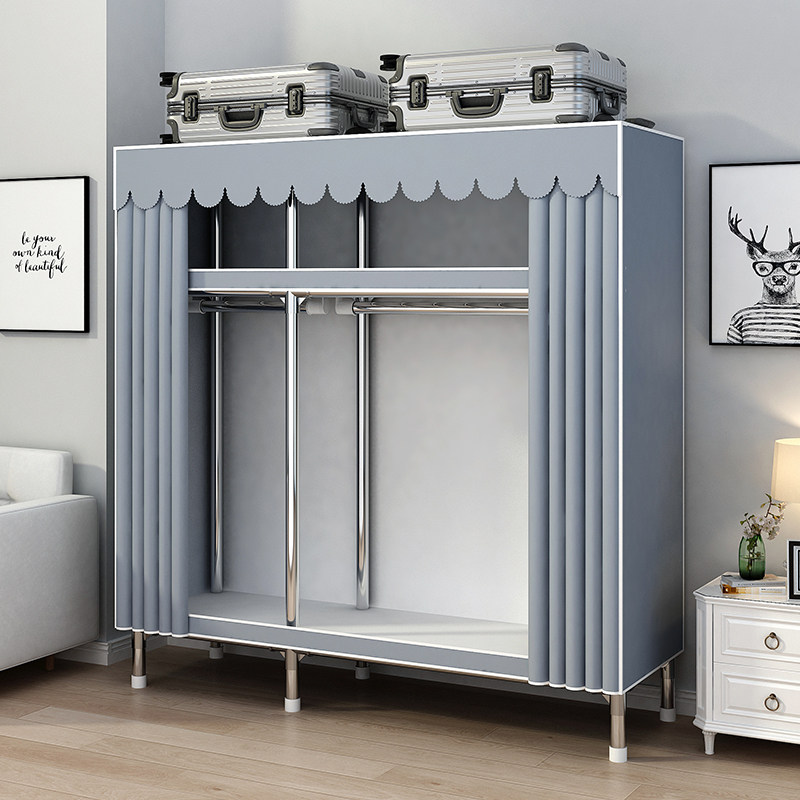 简易衣柜家用卧室结实耐用出租房用加固组装布衣柜加厚加粗全钢架