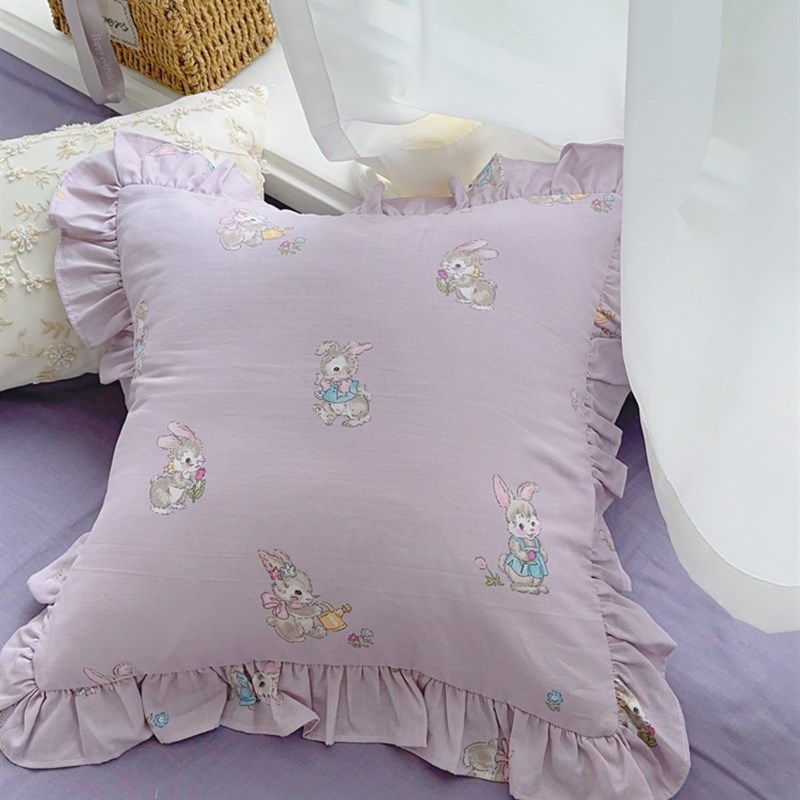 星黛兔~可爱少女心紫色荷叶边抱枕靠垫沙发腰枕全棉可拆洗靠垫
