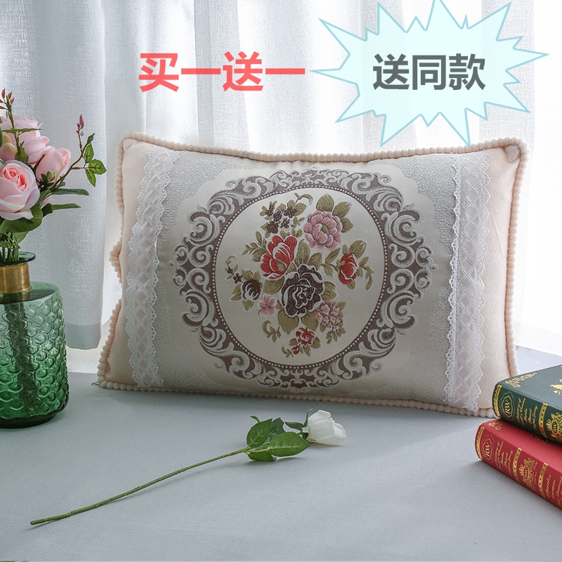 欧式刺绣长方形抱枕中式组合皮沙发靠垫套实木床头大靠背含芯定做