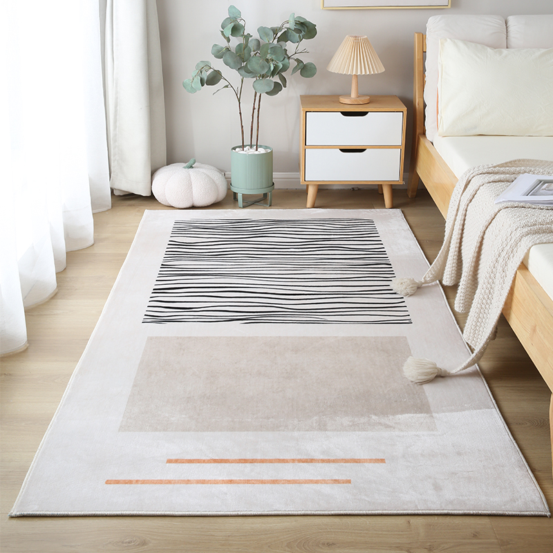 侘寂风高级卧室床边地毯家用房间仿羊绒加厚毛绒垫客厅地毯飘窗垫